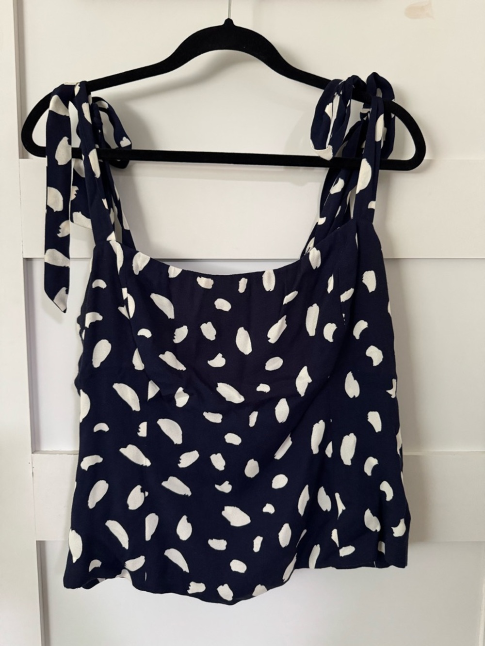 Reformation Navy and White Tie-Shoulder Top